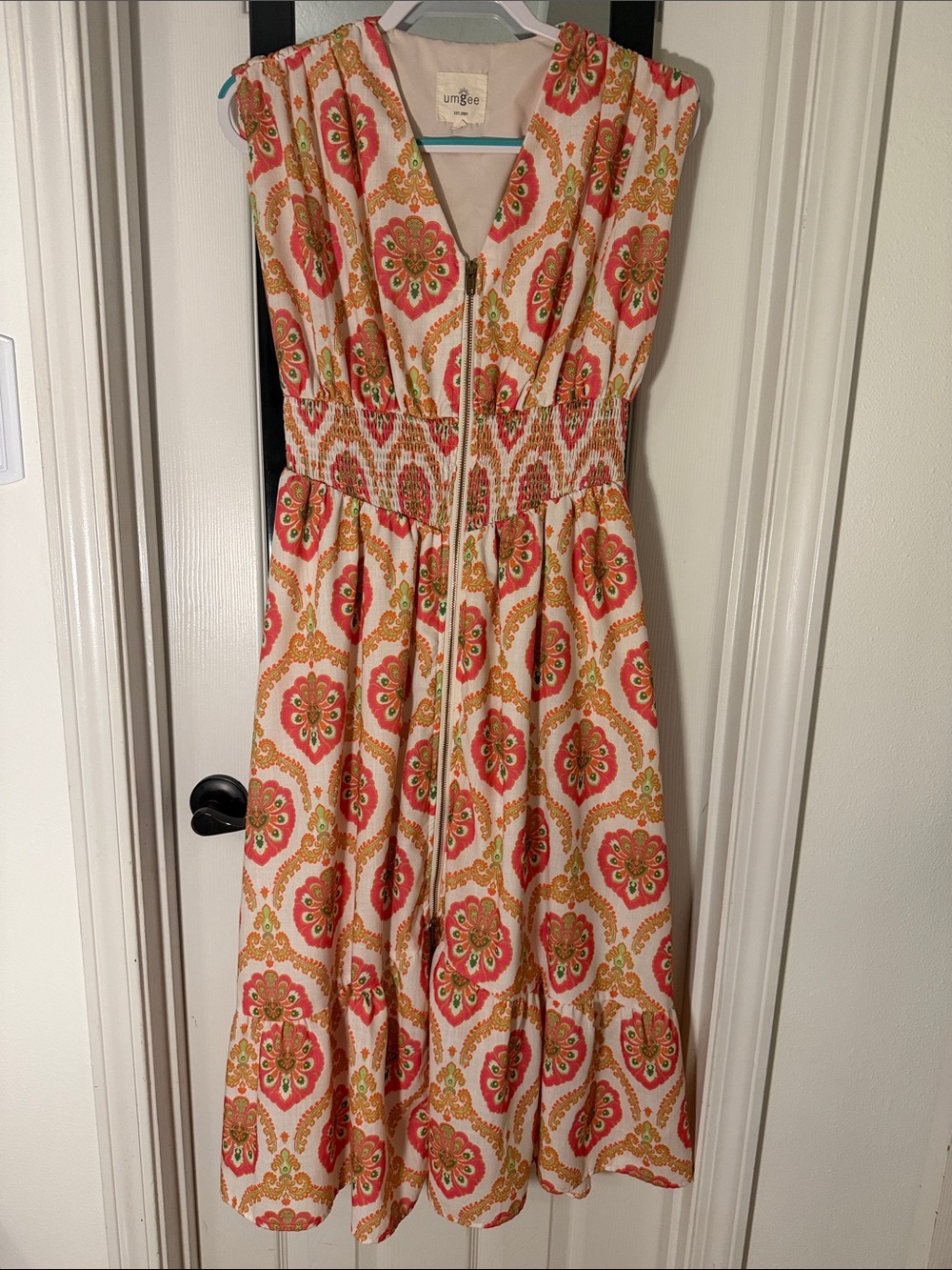 Umgee Coral & Cream Floral Medallion Midi Dress